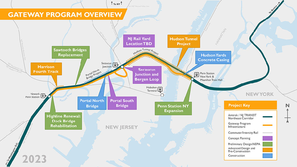 Map showing amtrak construction in New York and New Jersery