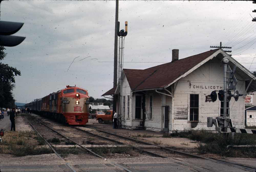 old slide with train and station