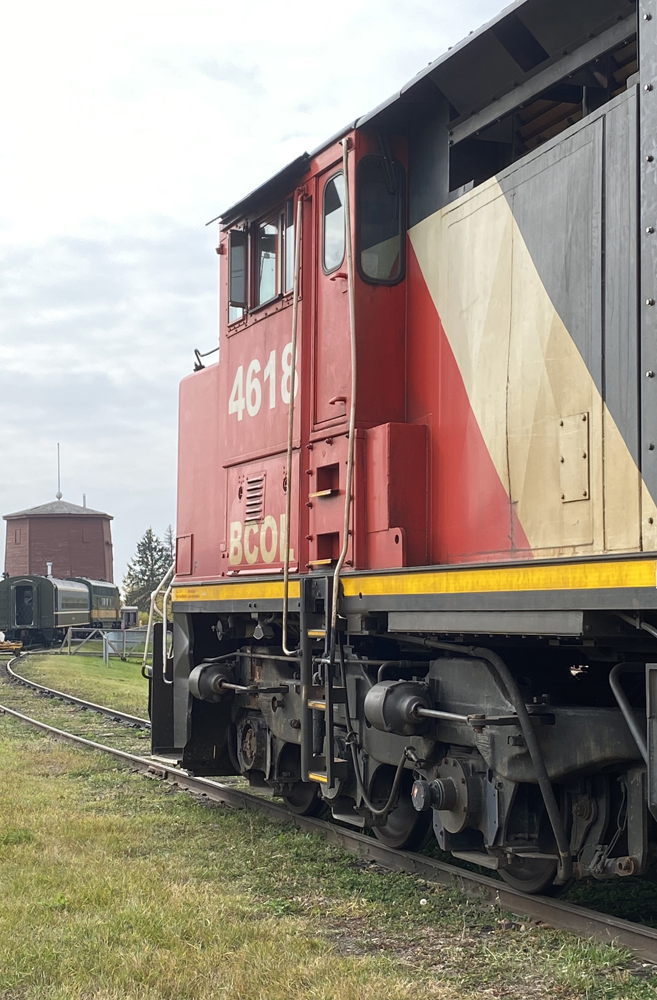 View from behind locomotive cab shows taper providing rearward view