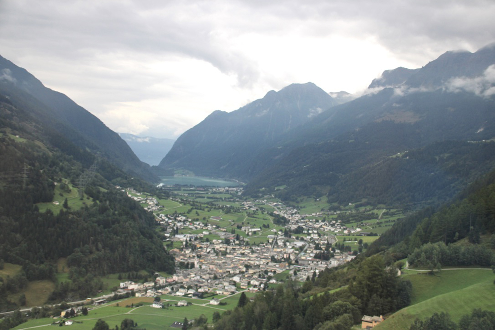 Town in mountains as seen from train