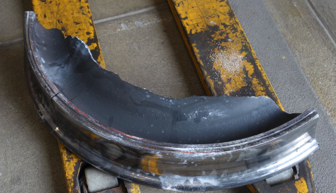Fragment of broken freight car wheel