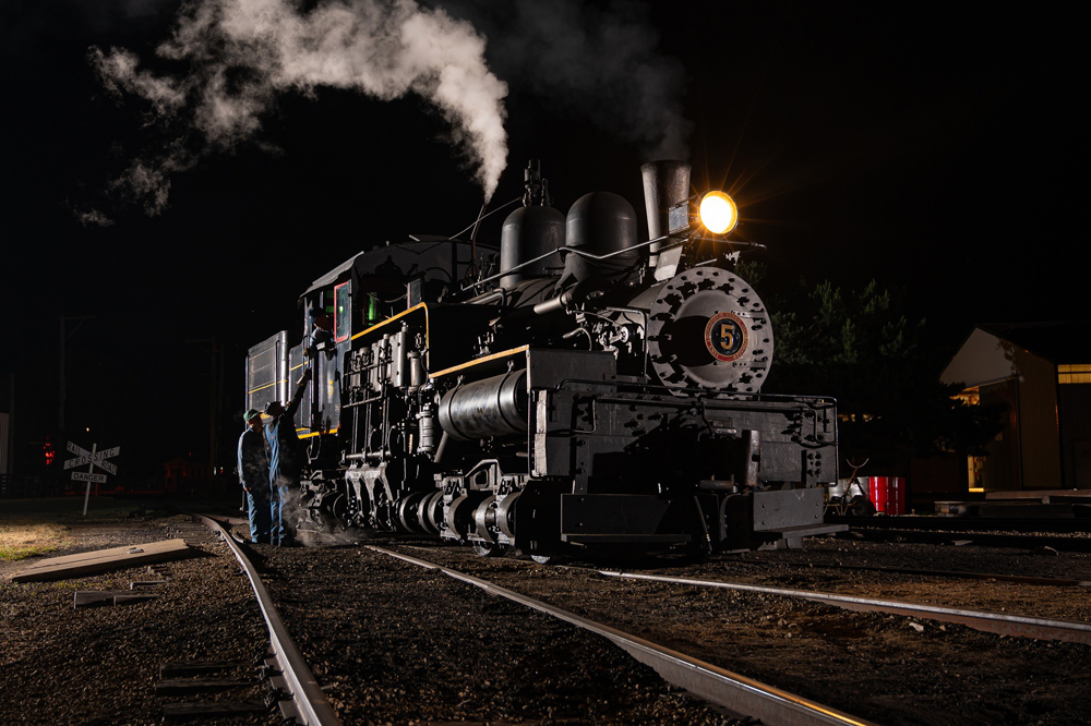 Night photo of steam locomotive