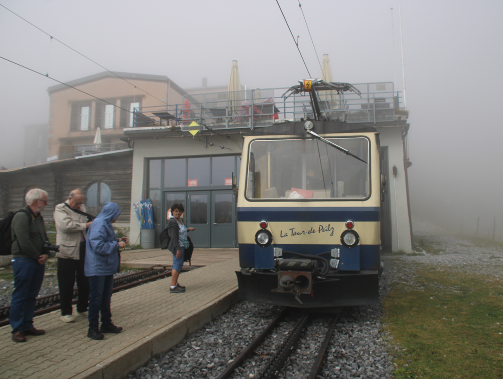 Train at station in fog
