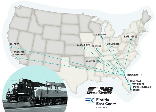 Map of US showing intermodal locations in Florida and elsehwere