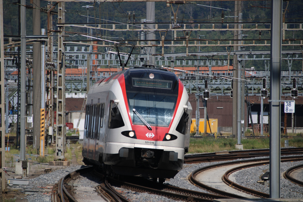Passenger train on banked curve