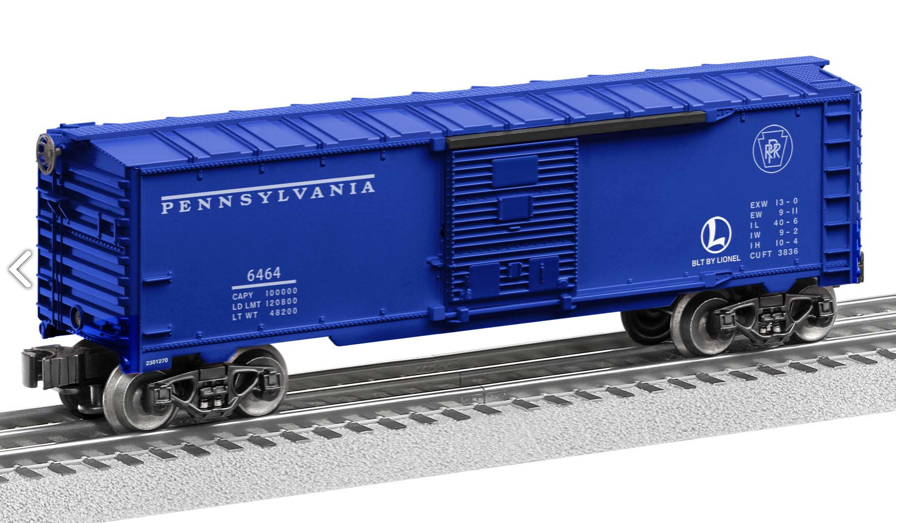 blue boxcar on track