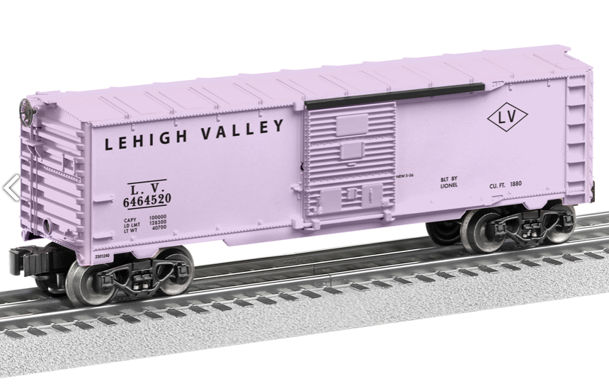 purple boxcar on track