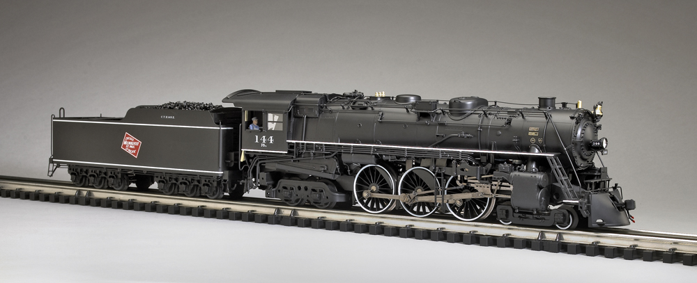 black model steam locomotive, side view