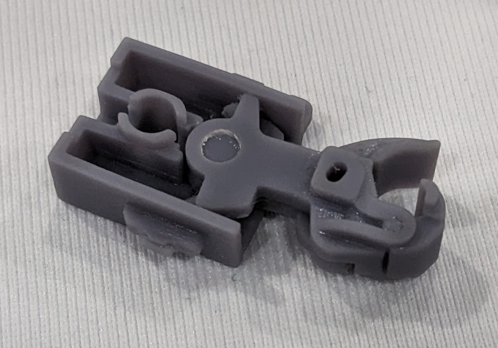 3-D printed test shot of N scale coupler