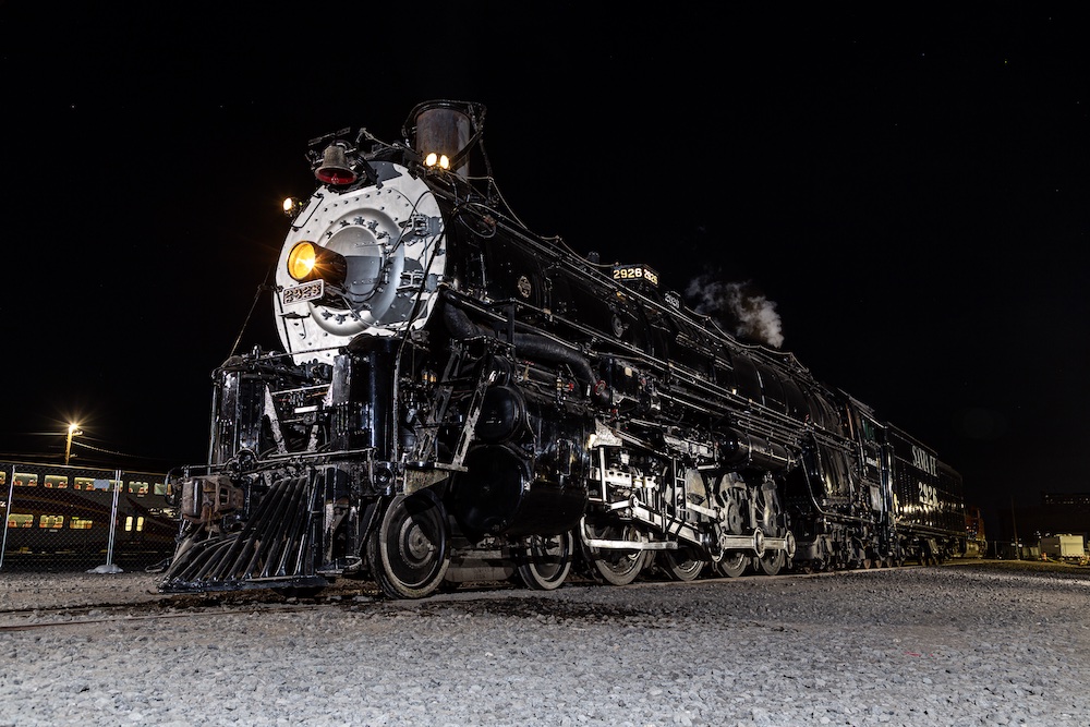 Steam locomotive at night