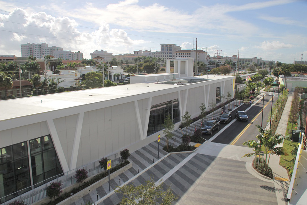 High-angle view of long narrow building