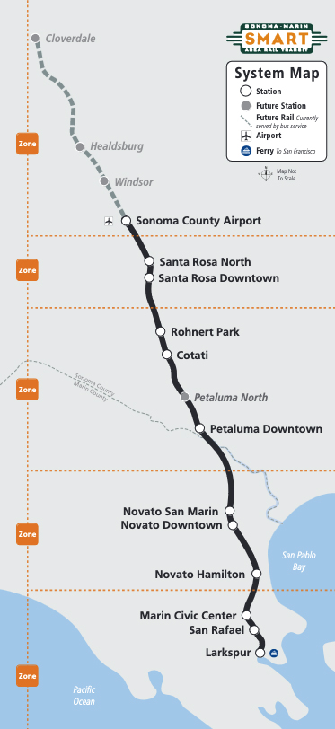 Map of Northern California commuter rail line