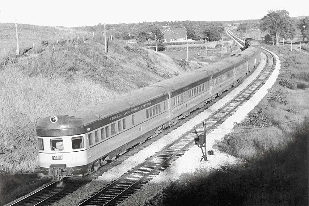 Streamlined Chicago & North Western passenger train on curve