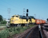 Streamlined Chicago & North Western locomotives with circus train passing signals