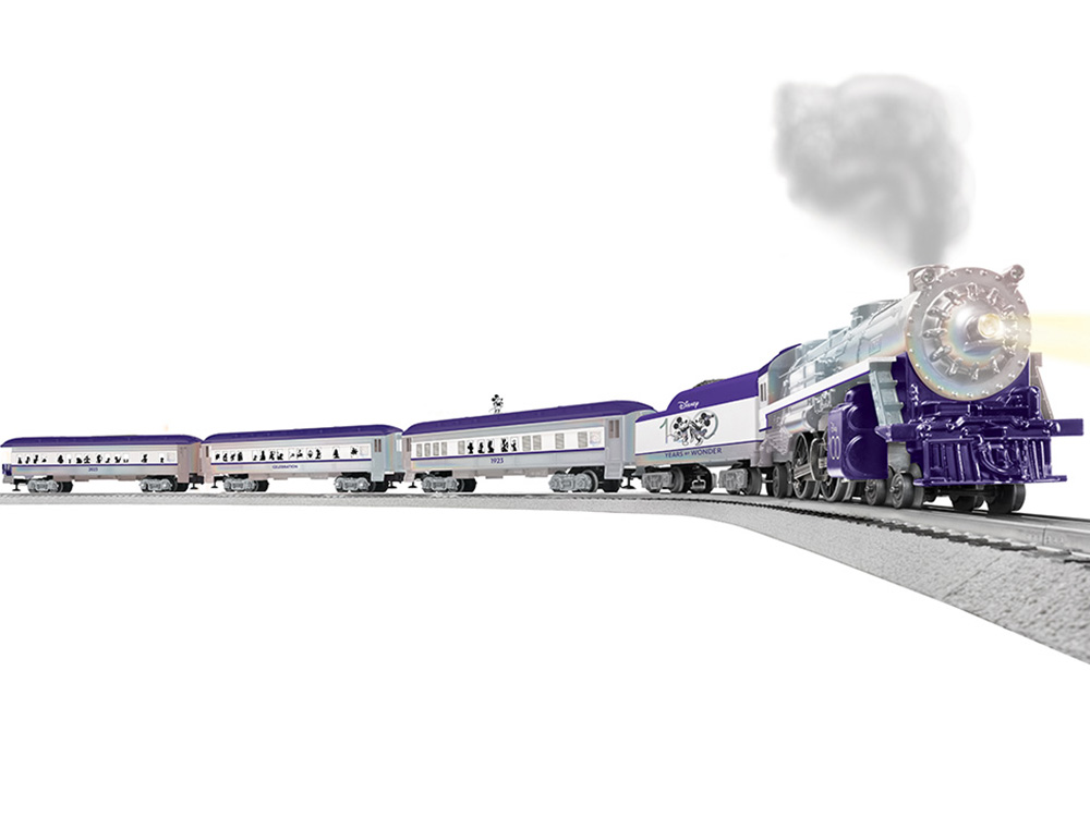 purple and silver model train