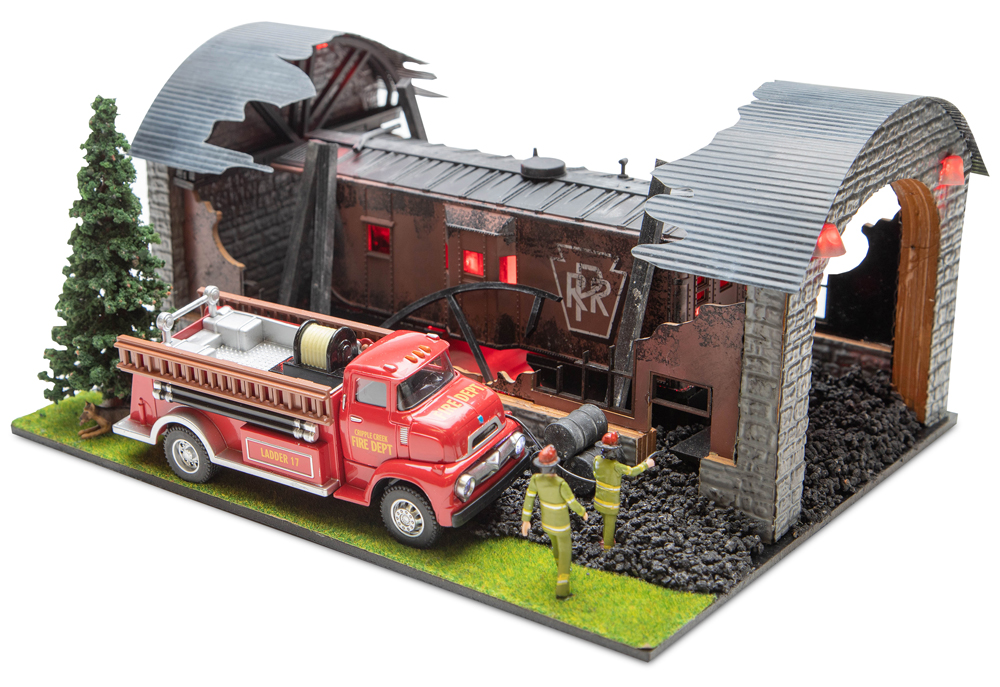 model structure with red truck