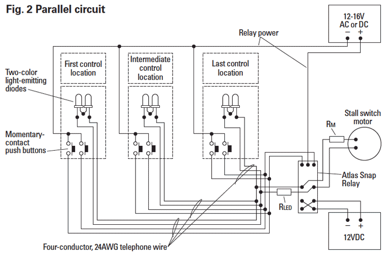 A wiring diagram for a remote turnout control circuit
