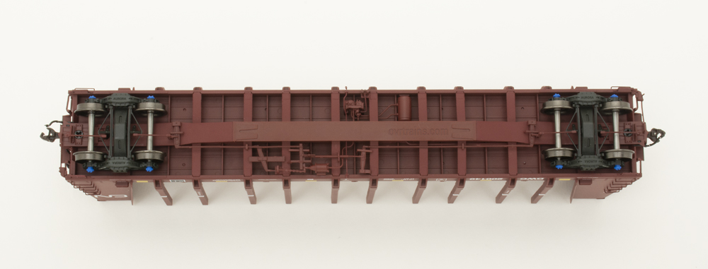 Color photo of HO bulkhead flatcar underbody.