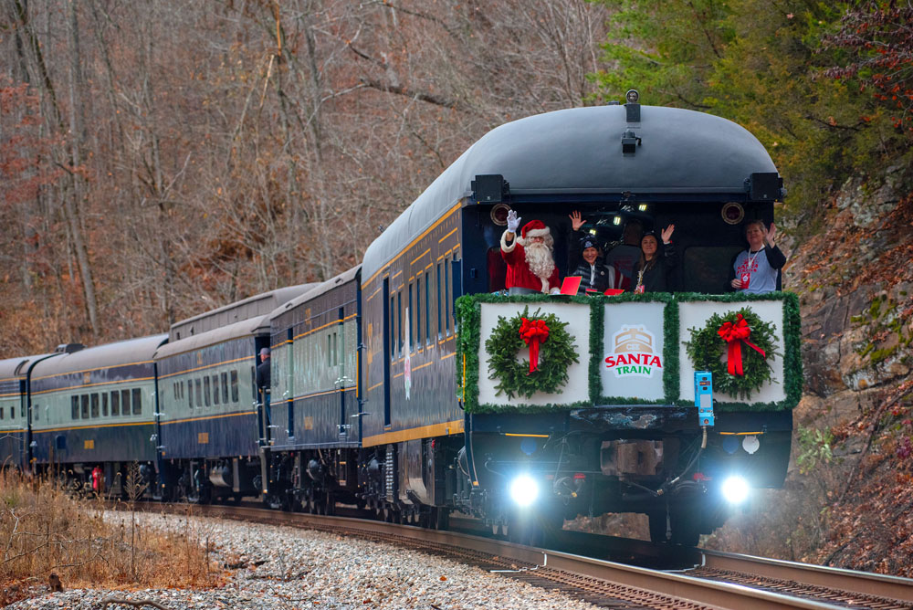 santa waving from back of train