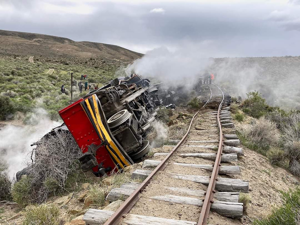 Train next to displaced track