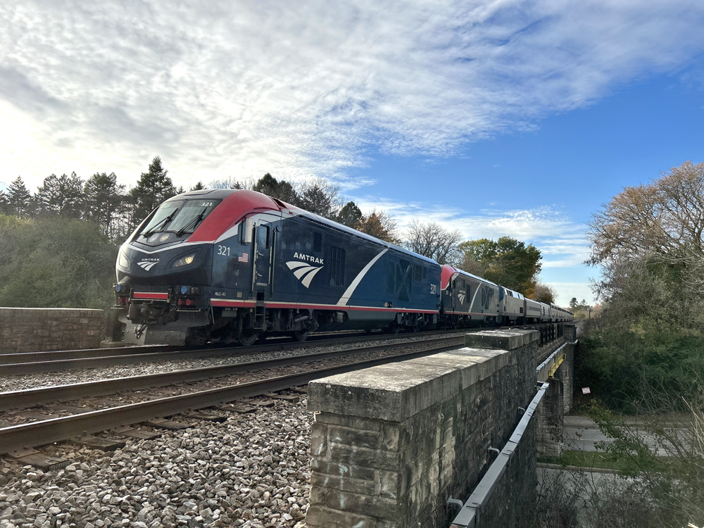 Passenger train on bridge