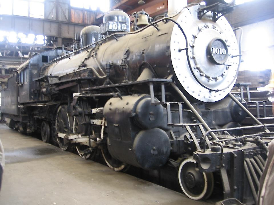 Steam locomotive in shop building