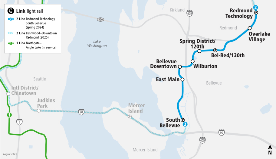 Map of Seattle-area light rail routes
