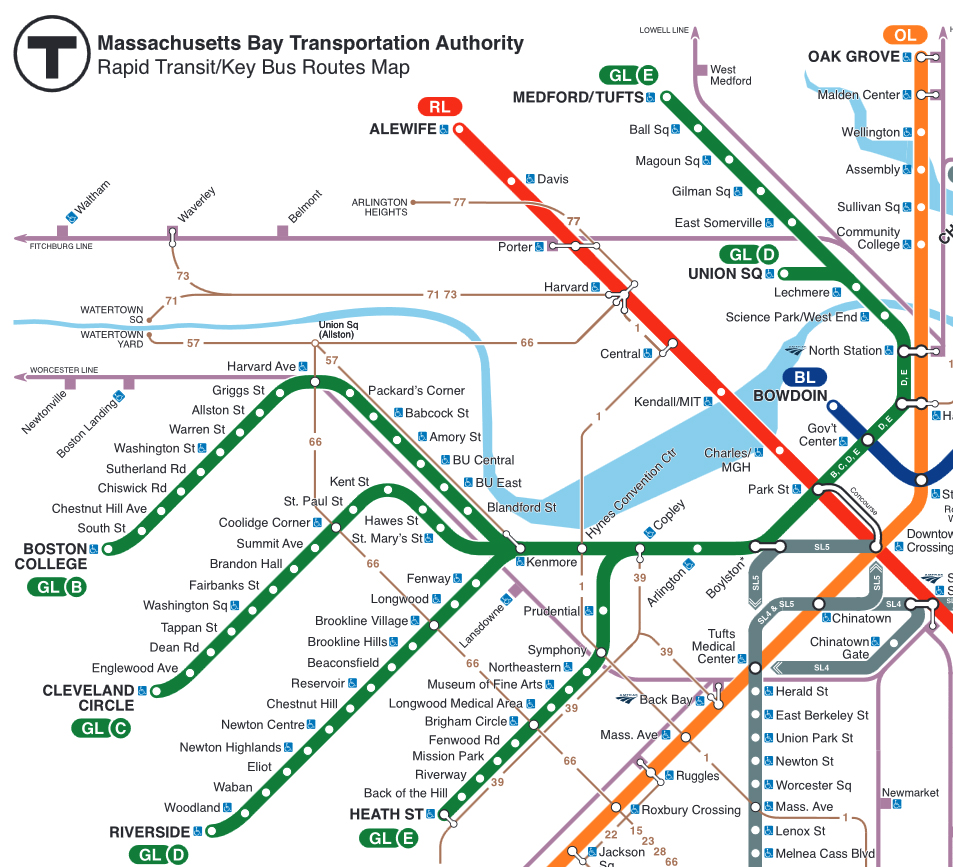 Portion of Boston rail transit map