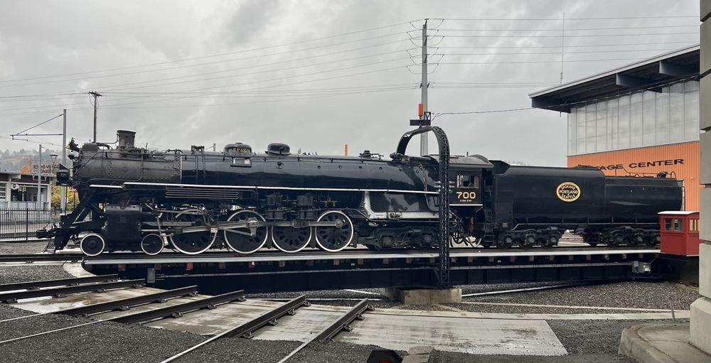 Steam locomotive on turntable