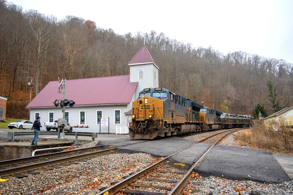 Train passing church