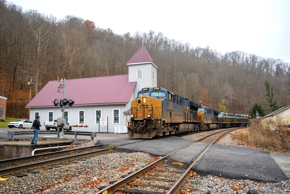 Train passing church