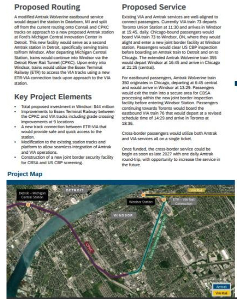 Second page of VIA-Amtrak fact sheet