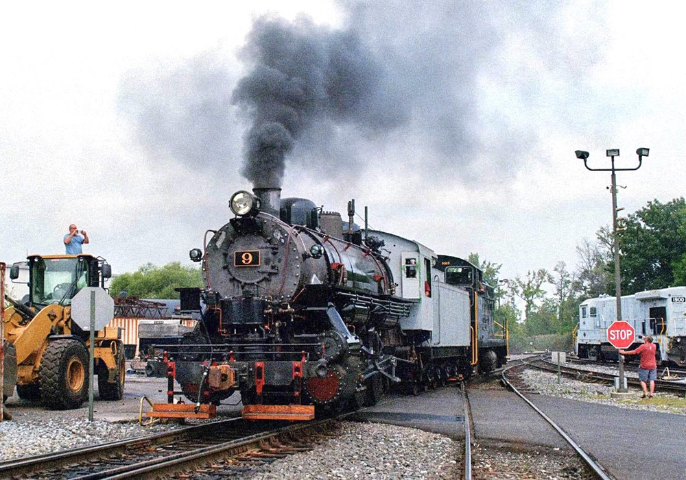 Steam locomotive operates with diesel switcher attached