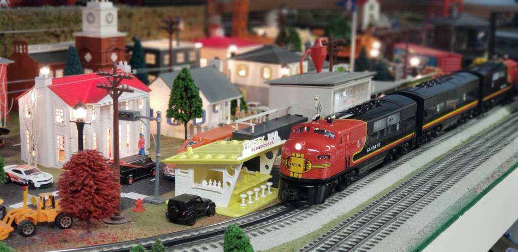 Toy trains on track