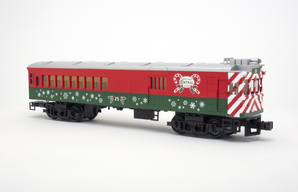 red and green holiday railcar