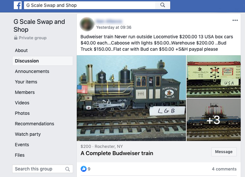 screenshot of online auction house with locomotives for sale