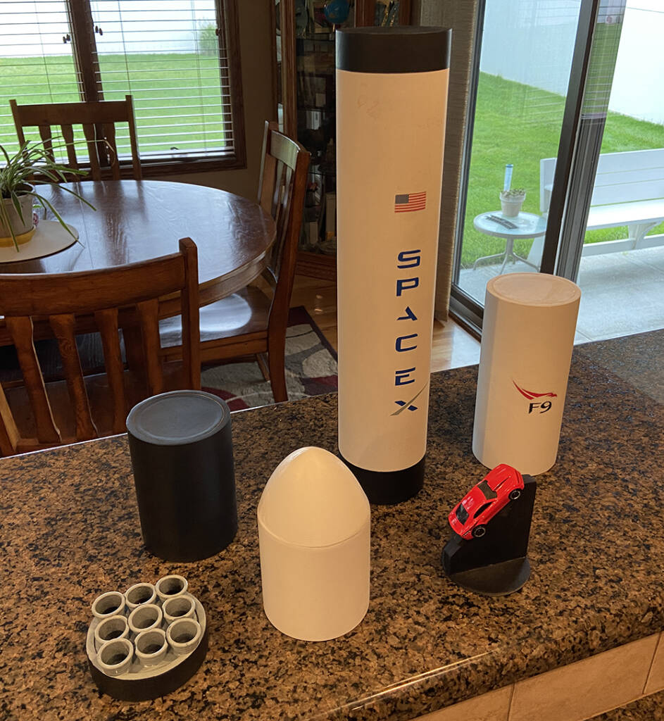model rocket components on a counter