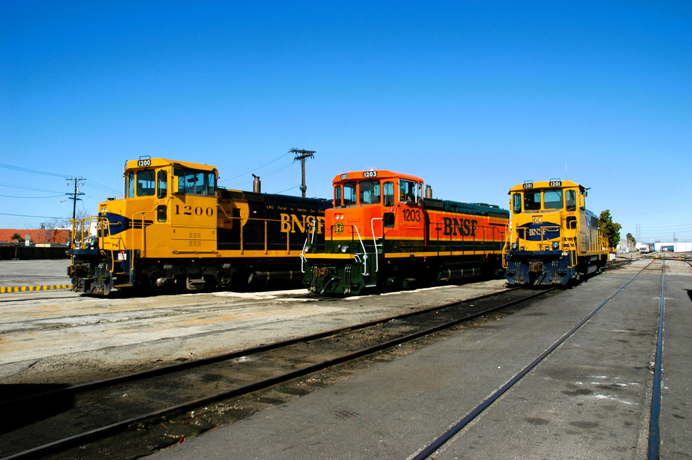 three units on tracks midday