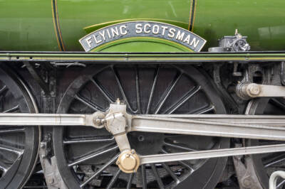 Driving wheel of Flying Scotsman steam locomotive.