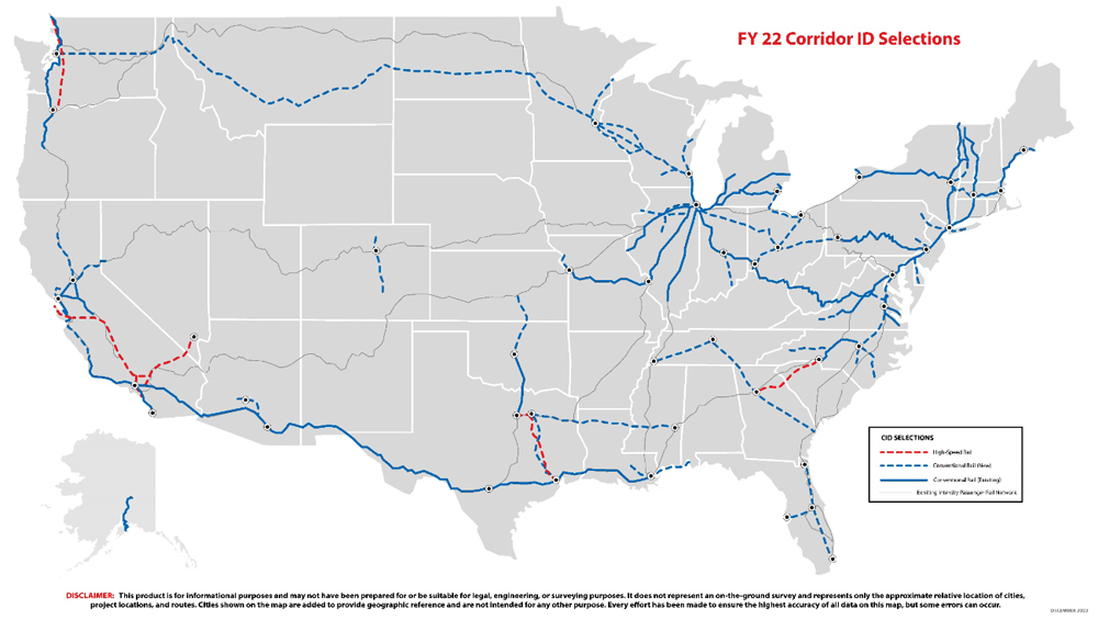 Map of routes selected for FRA Corridor ID program