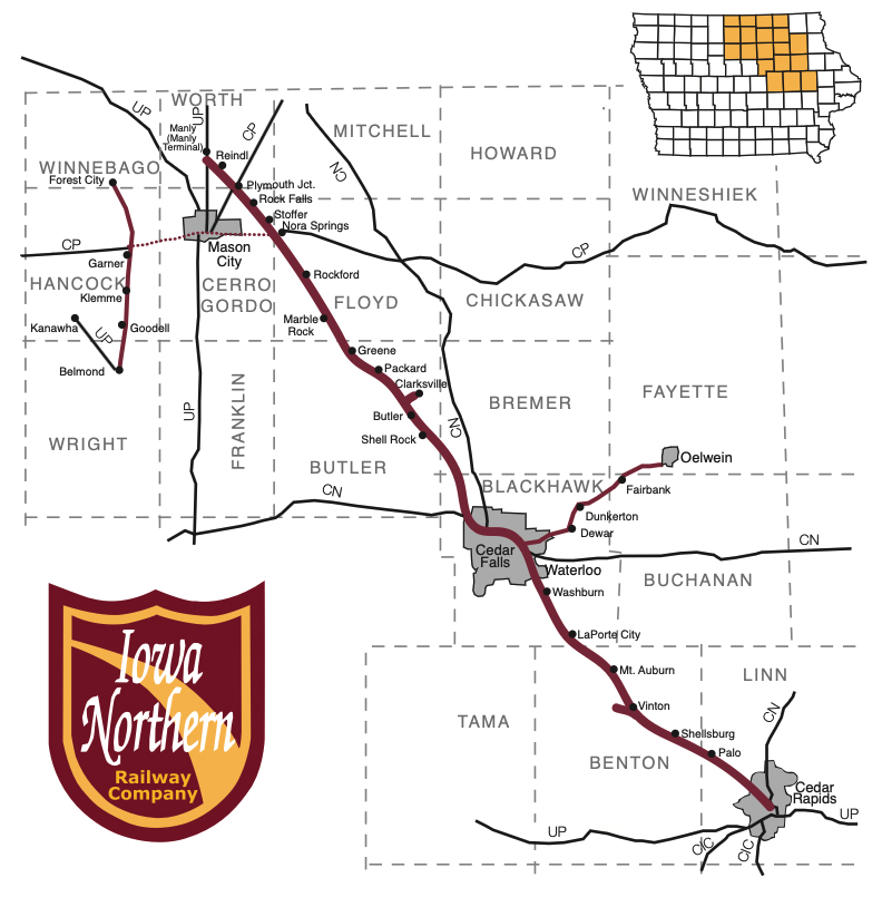 Map of Iowa Northern Railway