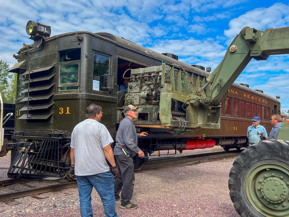 Engine being removed from railcar