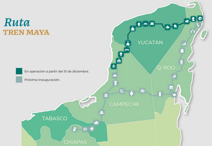 Map of rail route in Mexico