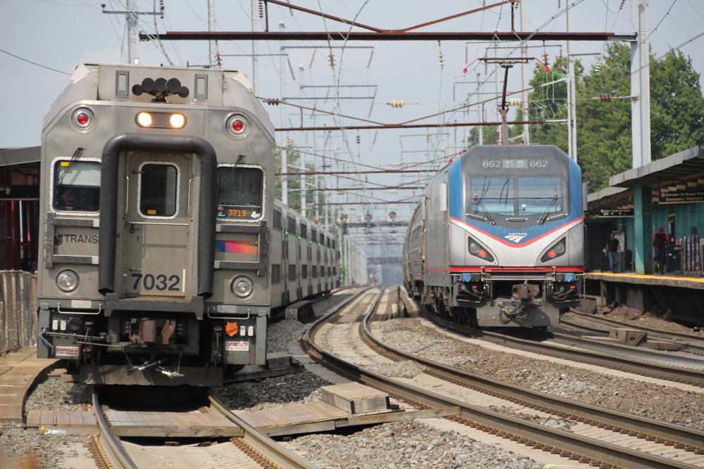 Passenger and commuter trains meet
