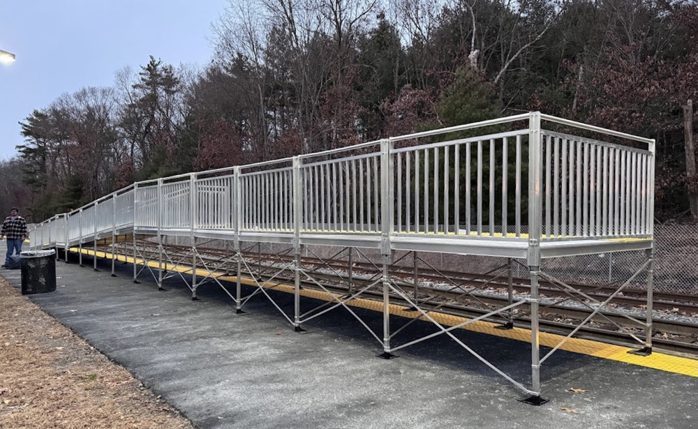 Temporary metal station platform