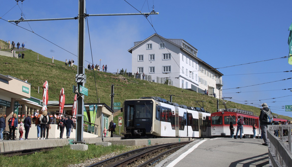 Trains at top of Rigi railway run