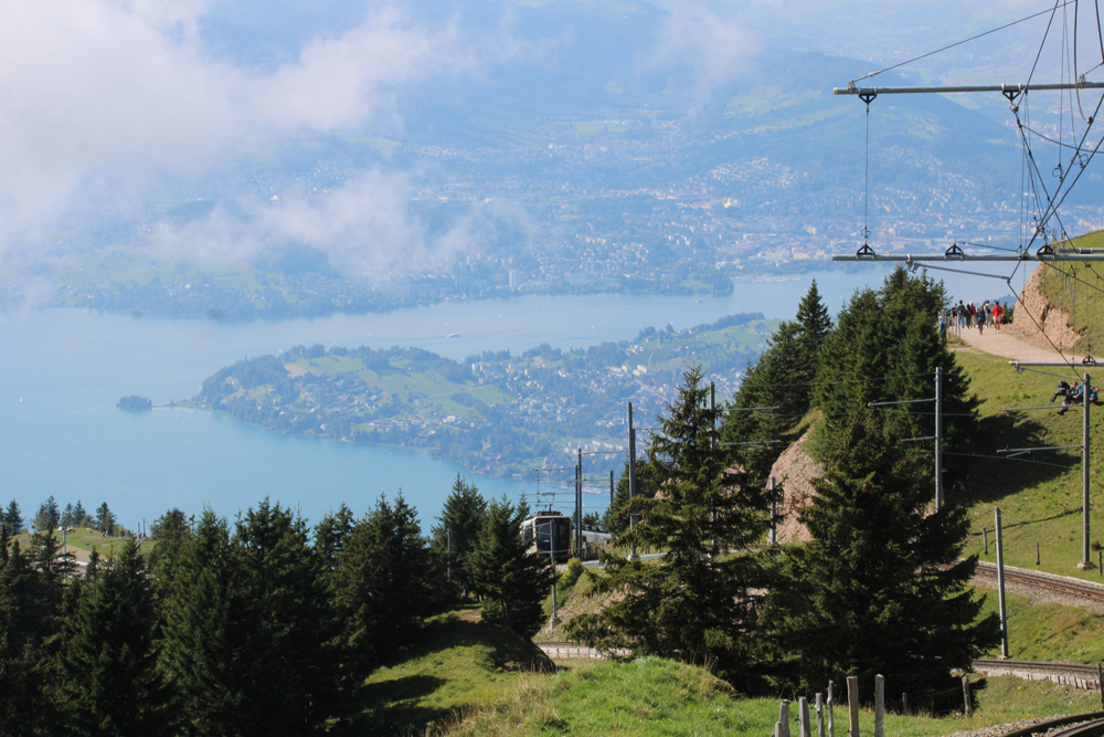 View of lake from mountaintop