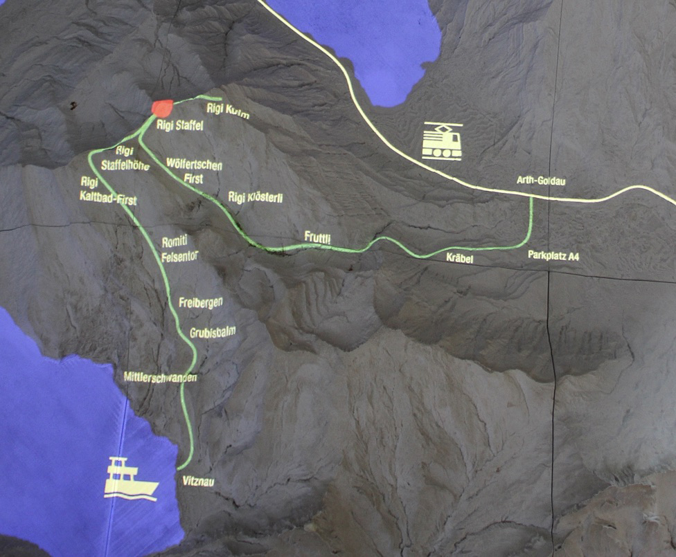 Map of rail lines to the top of Mount Rigi