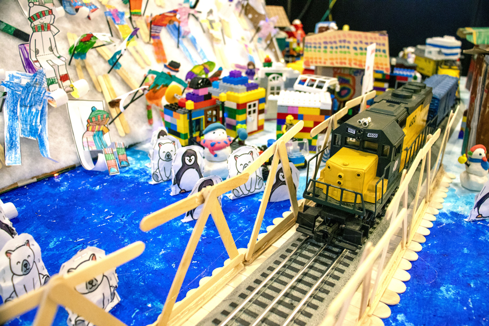 locomotive on kids' toy train layout
