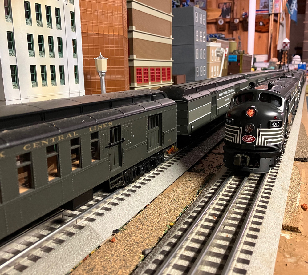 model locomotive on toy train layout